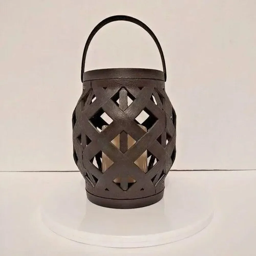 Decorative Tabletop LED Basket Weave Lantern Black Plastic Flameless Candle New